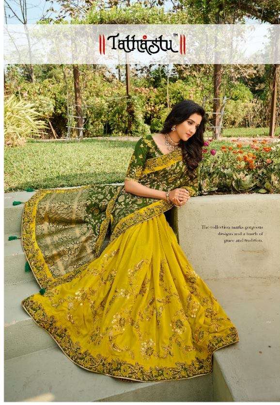 Tathastu 4400 Series Silk With Embroidery Work Designer Heavy Wedding Wear Sarees Collection At Wholesale Rate