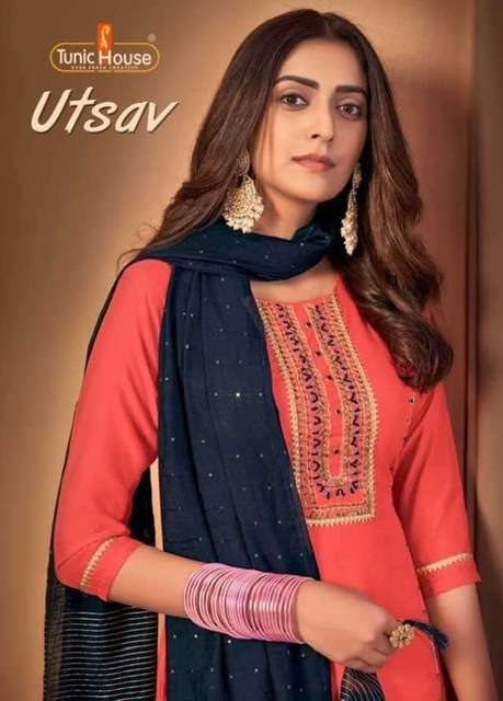 Tunic house utsav silk with embroidery work dress material at wholesale Rate 