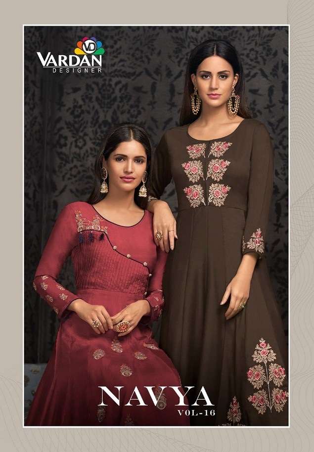 Vardan designer navya vol 16 heavy muslin with embroidery work long partywear readymade gown at Wholesale Rate 