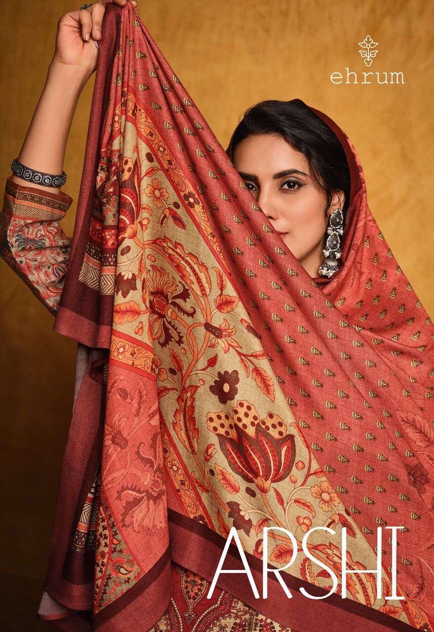 Varsha fashion ehrum arshi digital printed pure pashmina with embroidery work dress material at wholesale Rate 