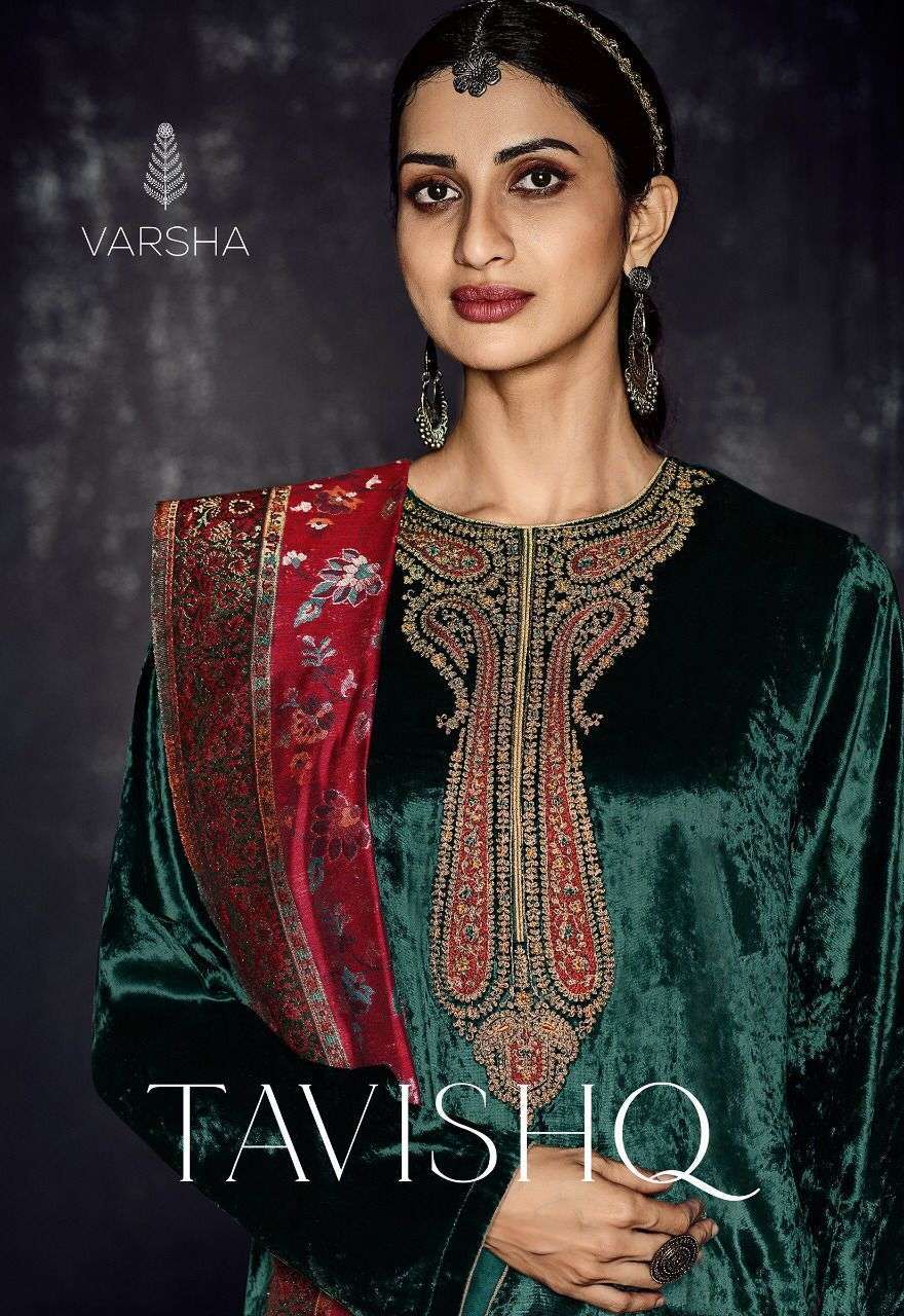Varsha fashion tavishq designer pure velvet embroidered suits collection at Wholesale Rate 