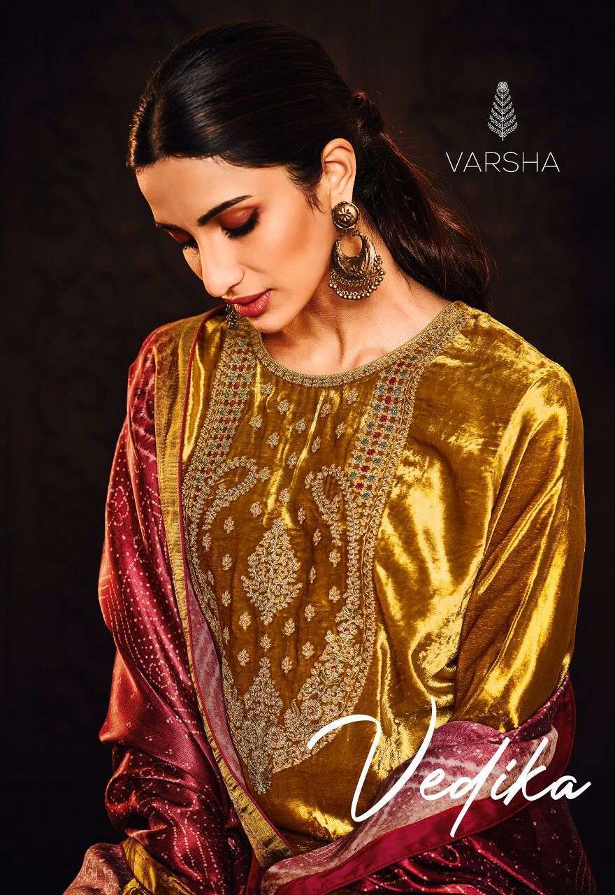 Varsha fashion vedika designer pure velvet with embroidery work dress material at wholesale Rate 