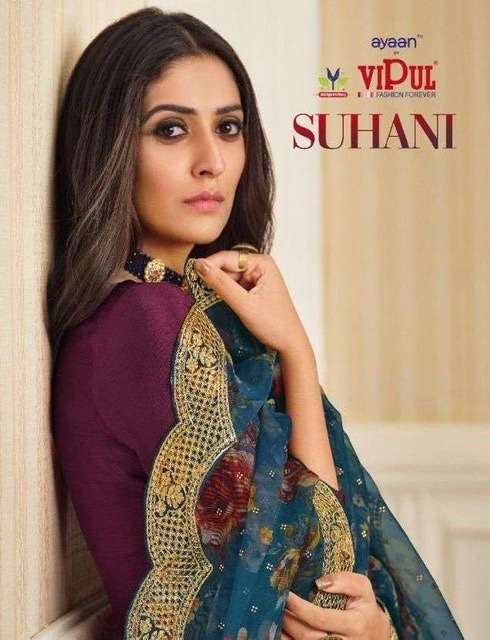 Vipul fashion ayaan suhani chinon with embroidery swarovski work dress material collection at Wholesale Rate 