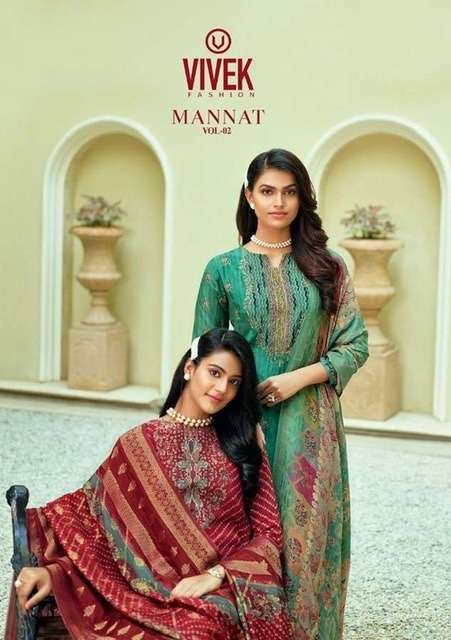 Vivek fashion mannat vol 2 digital printed crepe with handwork dress material at wholesale Rate 