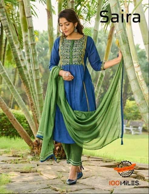 100 miles saira pure cotton with embroidery work readymade kurtis with bottom and dupatta at wholesale Rate 