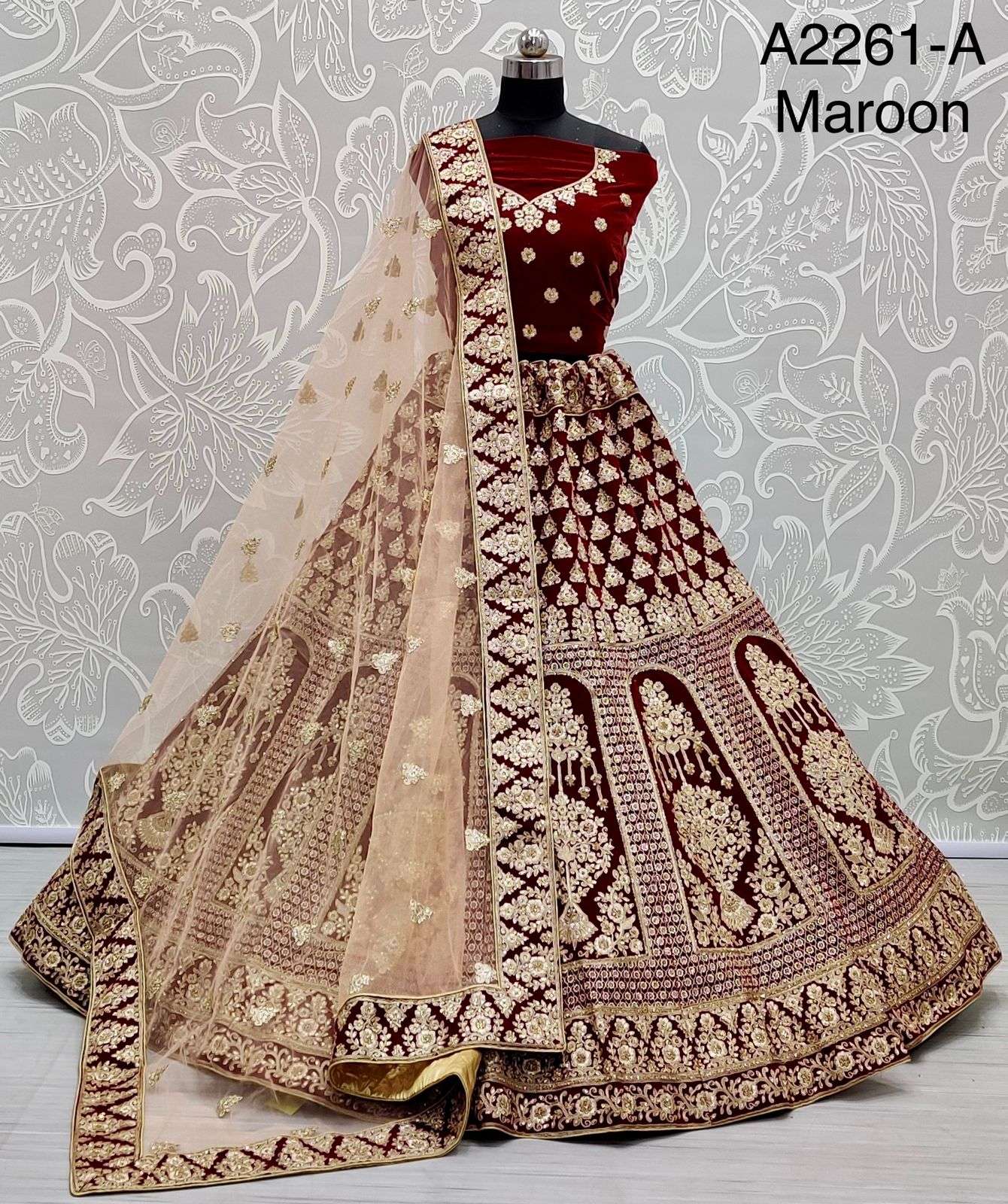  A2261 velvet with dori embroidery work designer bridal wear lehenga choli