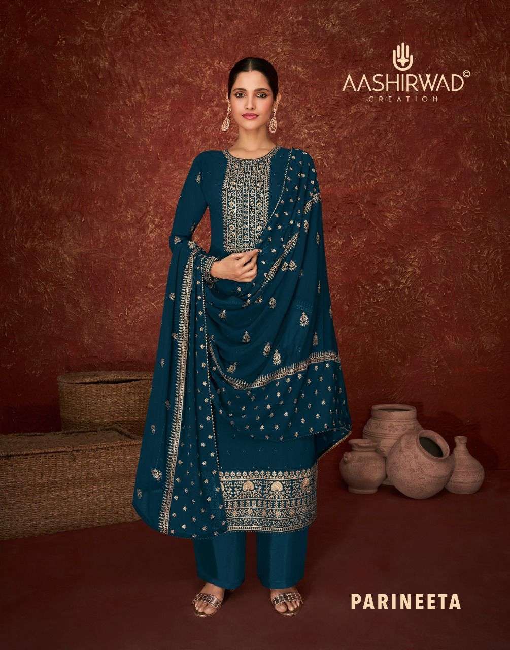 Aashirwad creation parineeta real georgette with embroidery work dress material collection surat 