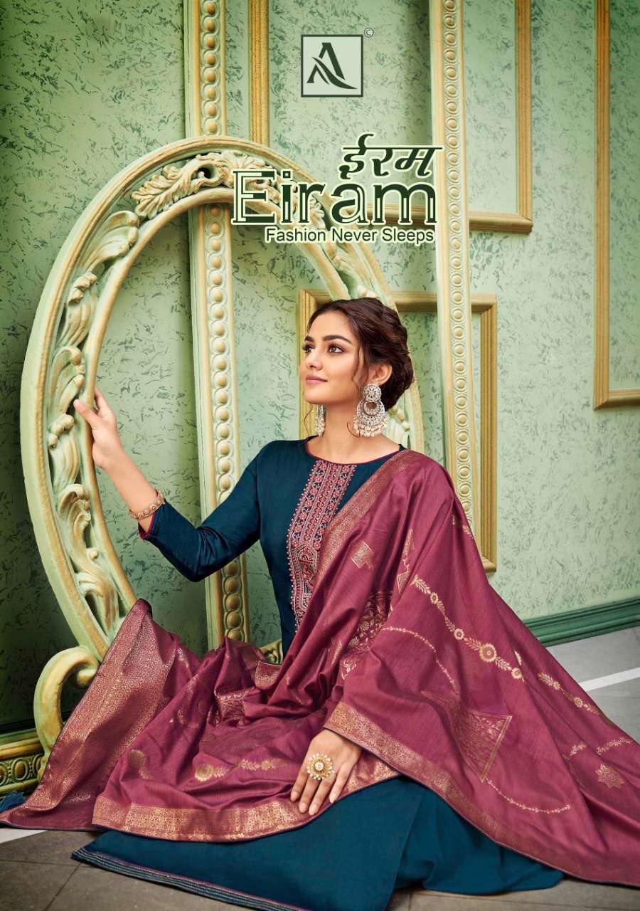 Alok Suits Eiram Pure Jam Cotton Dyed With Fancy Embroidery & Swarovski Diamond Work Dress Material at Wholesale Rate