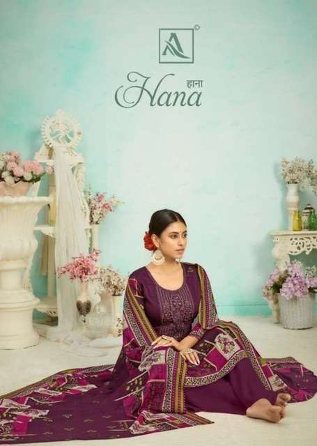 Alok suits hana digital printed pure viscose rayon with thread embroidery swarovski work dress material at wholesale Rate 
