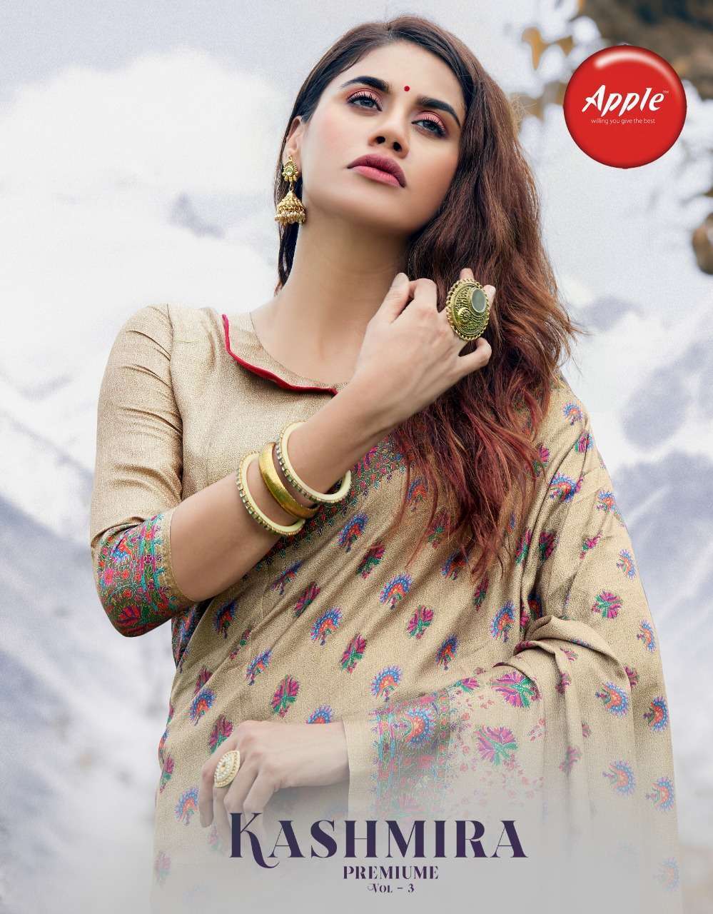 Apple Kashmira Premium Vol 3 Digital Print Pashmina Silk Sarees at wholesale Rate 