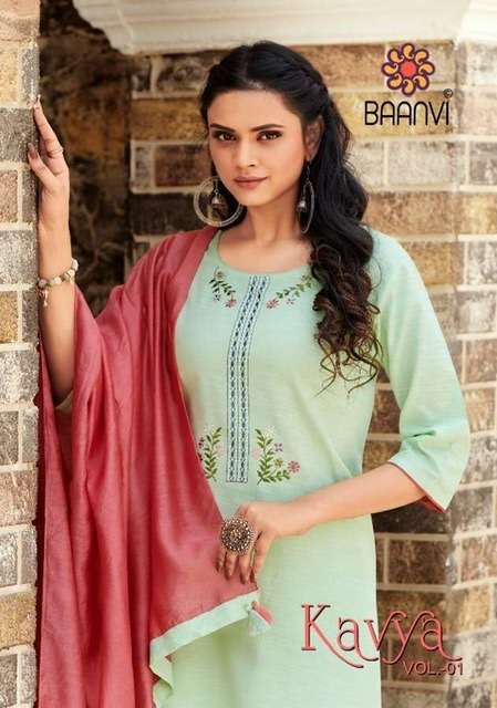 Baanvi kavya vol 1 cotton with embroidery work readymade suits at wholesale Rate 
