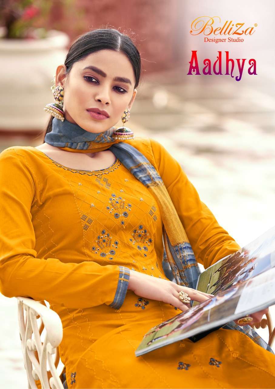 Belliza Designer Studio Aadhya Pure Heavy Jam Cotton with Heavy Embroidery work Dress Material at Wholesale Rate