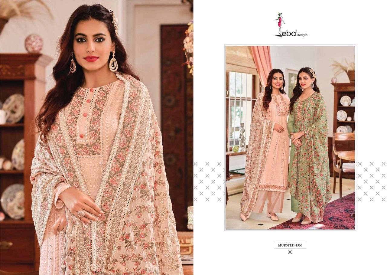 Eba lifestyle mustard vol 2 heavy chinon with embroidery work dress material at wholesale Rate 