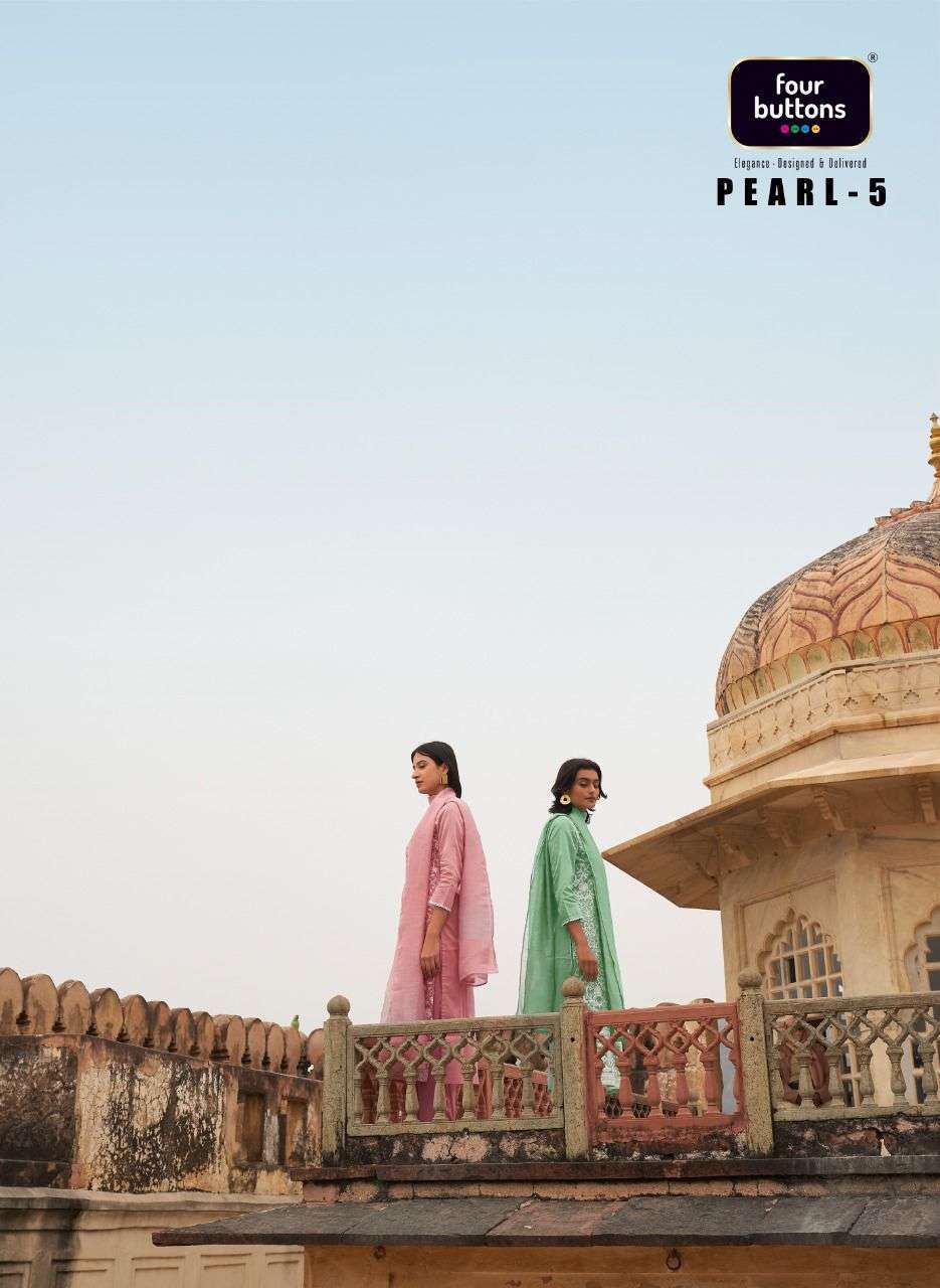 Four Buttons Pearl Vol 5 Viscose Chanderi with Lucknowi Work Readymade Suits at Wholesale Rate