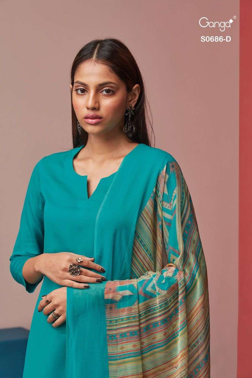 Ganga Shelvi 686 Printed Premium Cotton Satin Dress Material at Wholesale Rate
