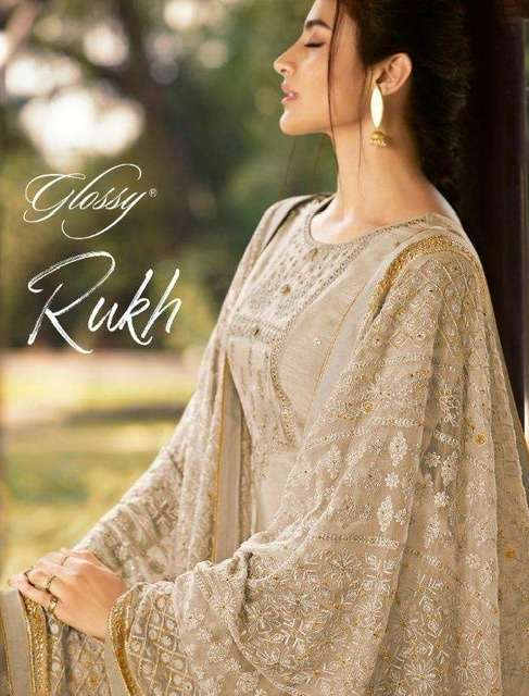 Glossy simar rukh cotton silk with embroidery work dress material collection at wholesale Rate 