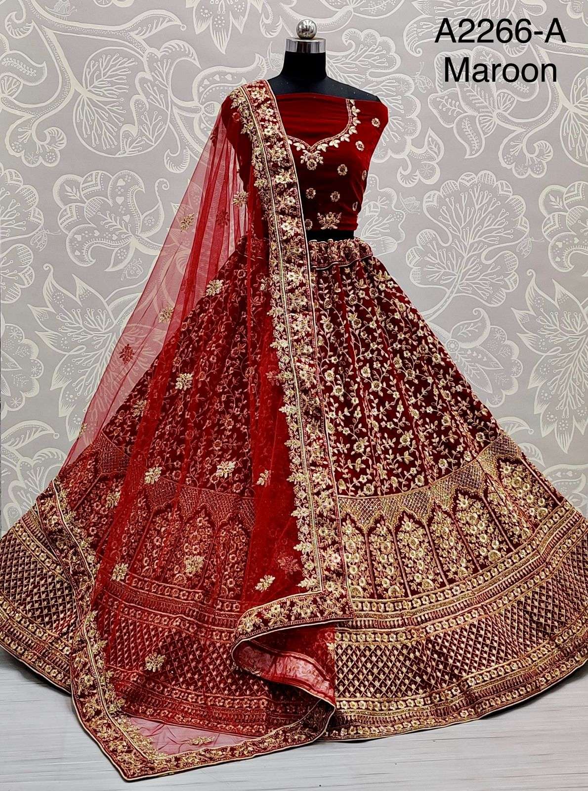 Heavy Latest Designer Velvet with Heavy Embroidery Work Wedding Bridal Lehenga Choli Collection at Wholesale Rate