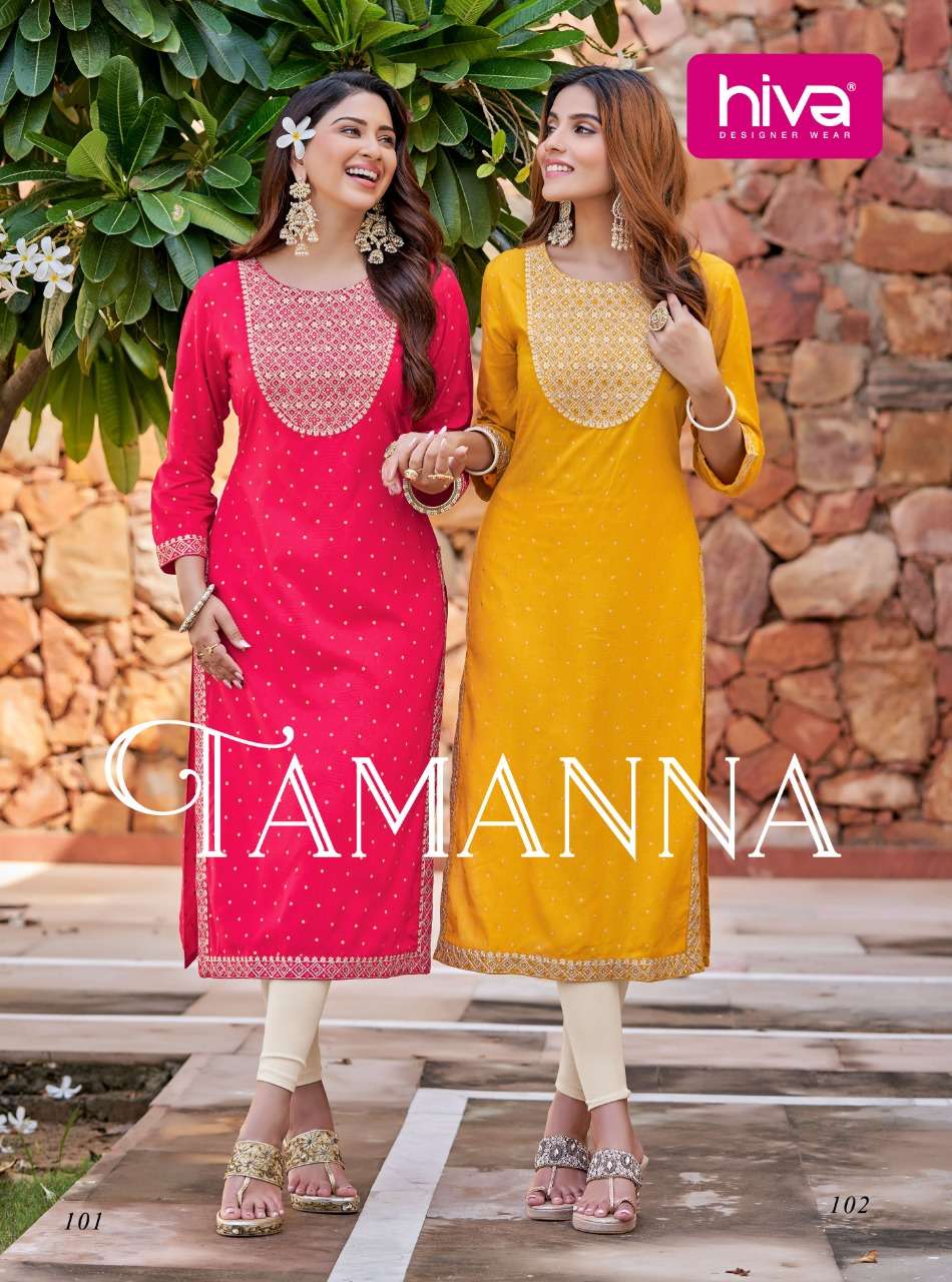 Hiva Tamanna Rayon with Embroidery Work Readymade Kurtis at Wholesale Rate