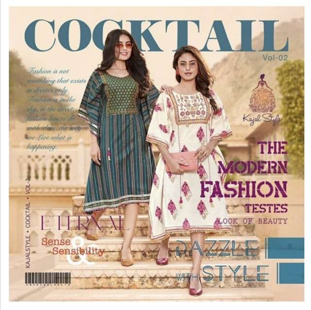 Kajal style cocktail vol 1 printed cotton with embroidery work readymade kaftan kurtis at wholesale Rate 