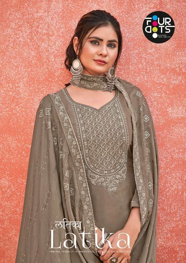 Kessi Fabrics Four Dots Latika Pure Crepe with Sequins Work Dress Material at Wholesale Rate