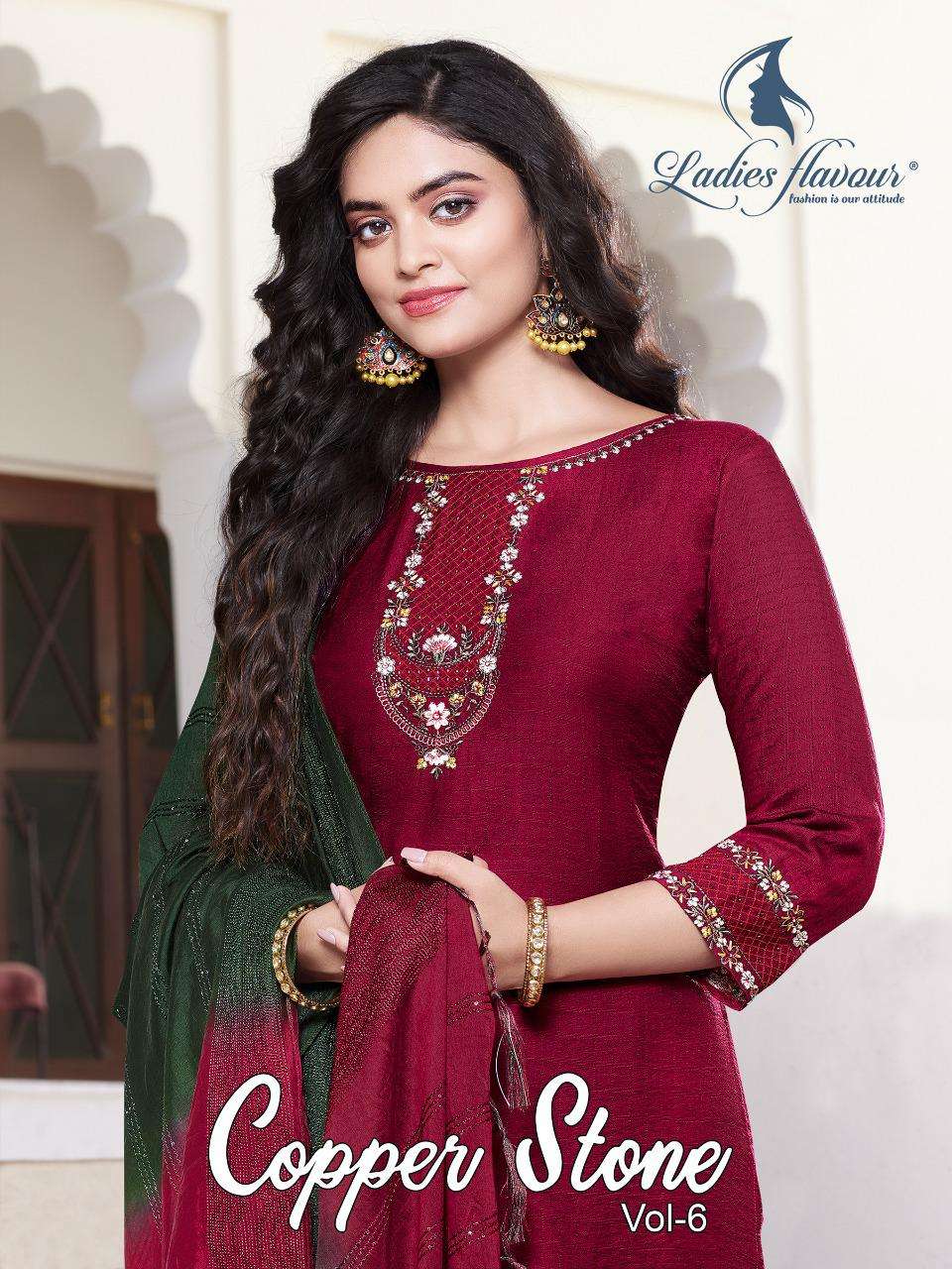 Ladies Flavour Copper Stone Vol 6 Pure Naylon Viscose With Embroidery With Heavy Khatli work Readymade Suits at Wholesale Rate