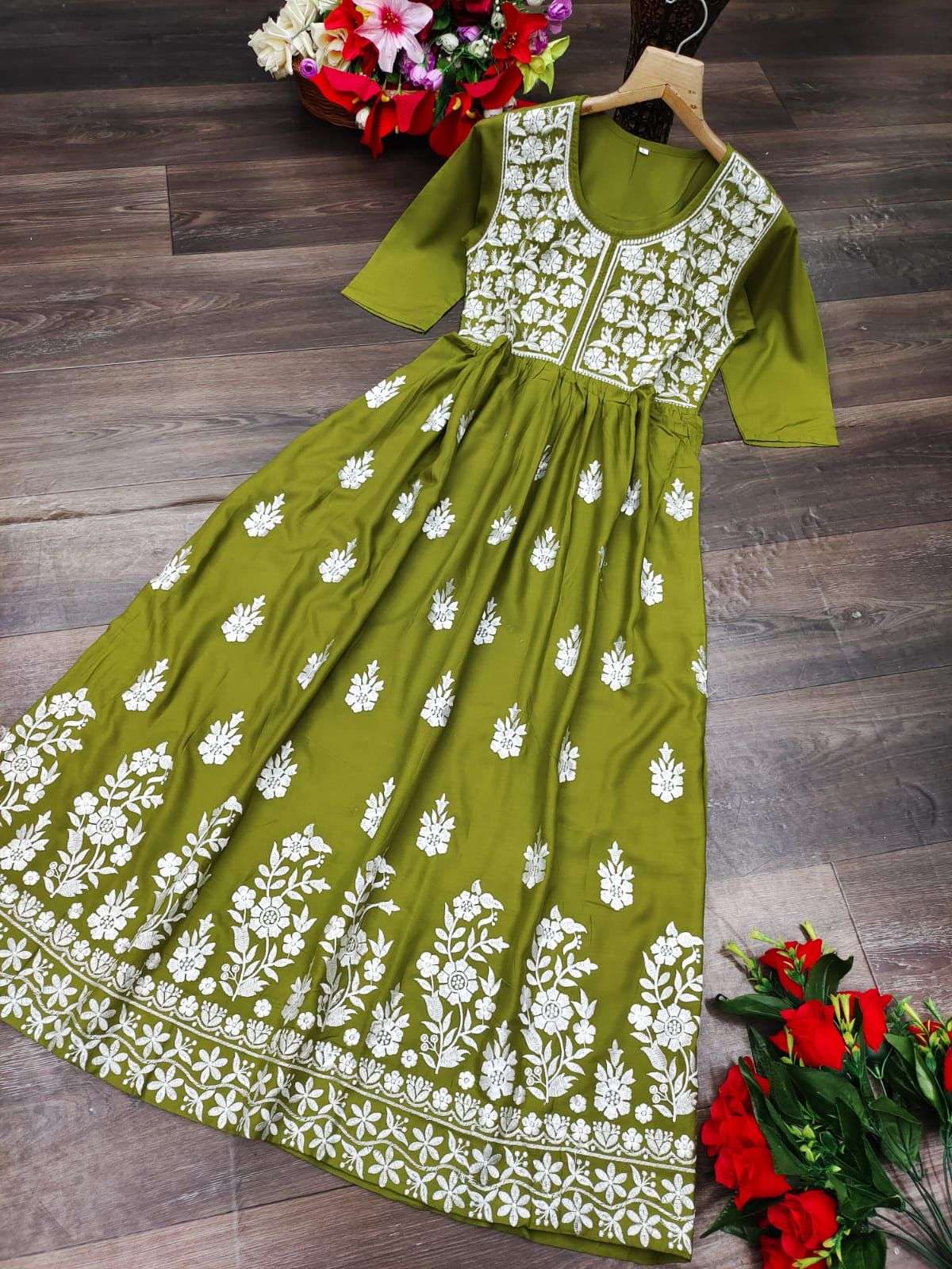 Latest Designer Rayon with Embroidery Work Readymade Kurtis at Wholesale Rate