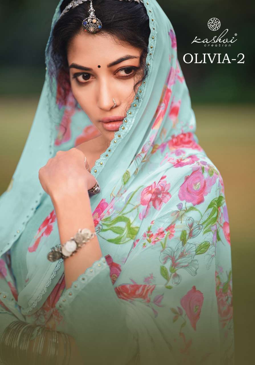 LT fabrics kashvi creation olivia vol 2 floral printed chiffon sarees at Wholesale Rate 