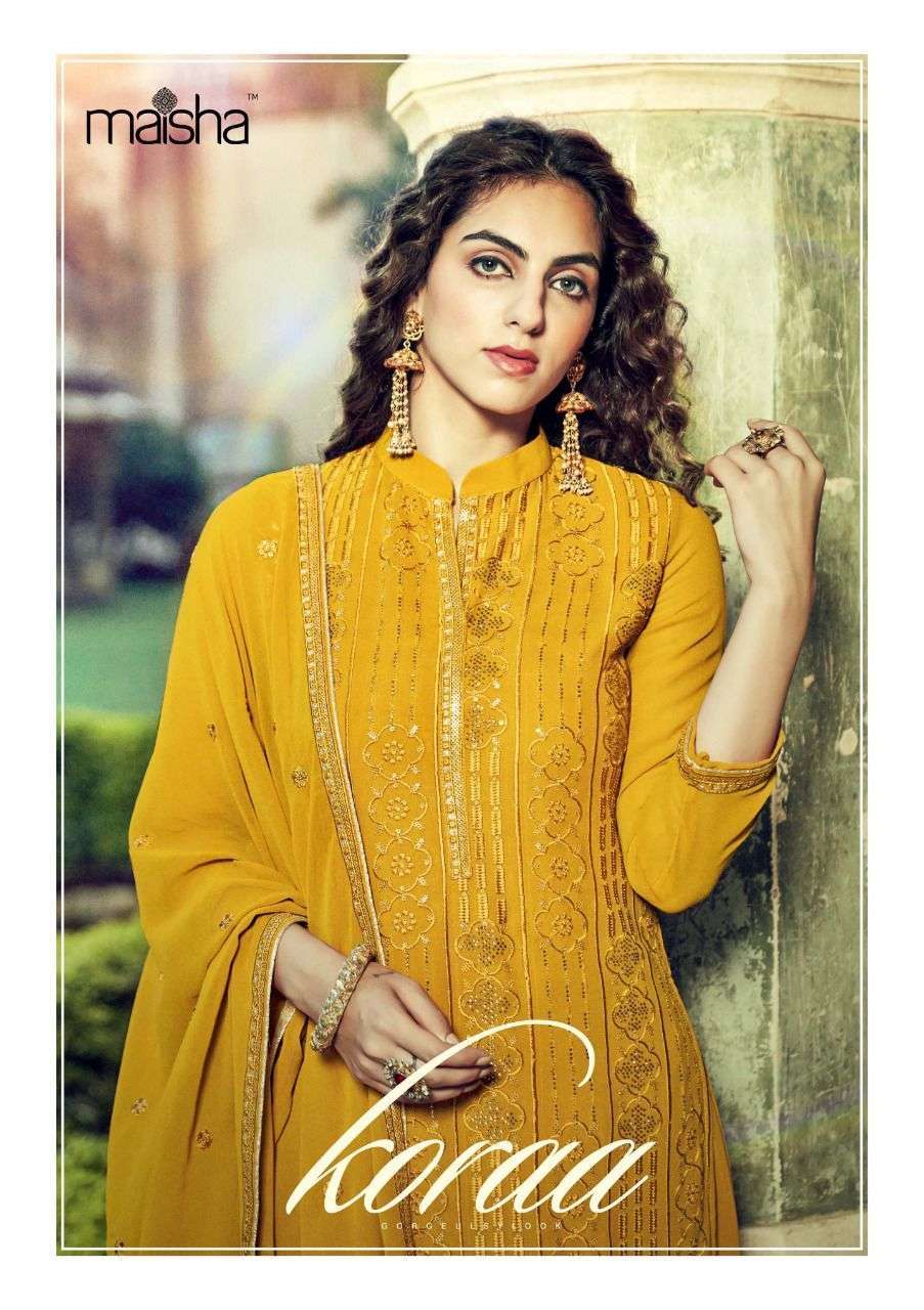 Maisha koraa pure georgette with heavy embroidery work dress material at wholesale Rate 