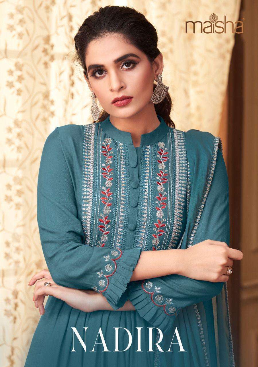 Maisha Maskeen Nadira Pure Viscose Rayon With Beautiful Embroidery Work And Decorate With Delicate Buttons Readymade Suits at Wholesale Rate