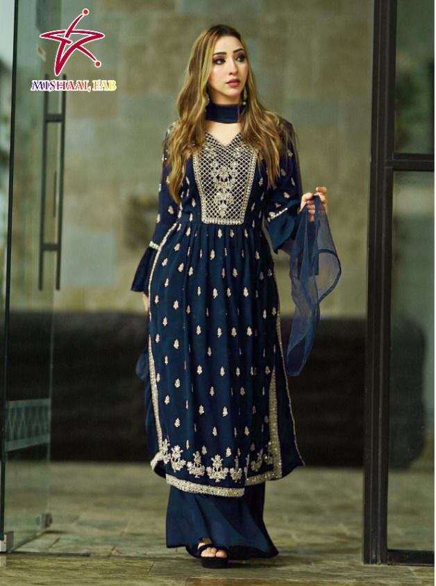 Mishaal 8014 Pakistani georgette dress with embroidery work at wholesale rate