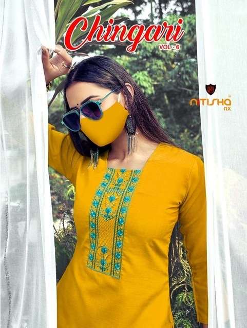 Nitisha nx chingari pure cotton with embroidery work readymade kurtis with mask at wholesale Rate 