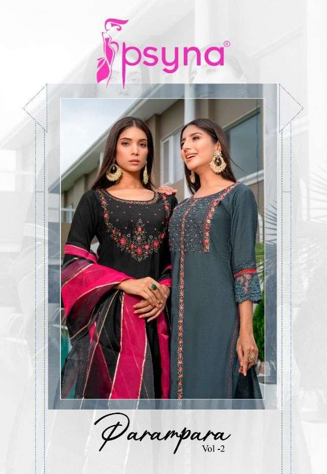 Psyna Parampara Vol 2 Viscose silk with Embroidery Work Readymade Suits at Wholesale Rate