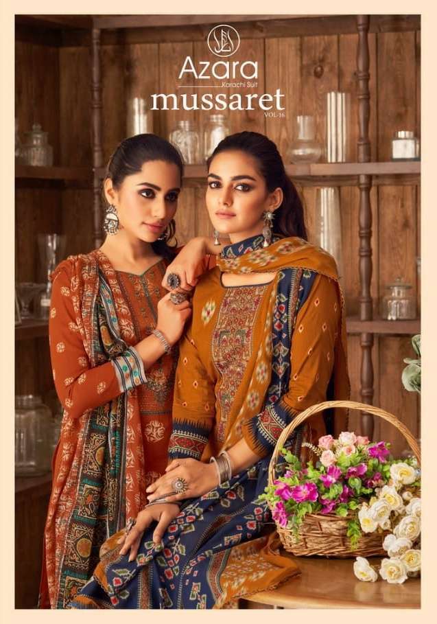 Radhika Fashion Azara Mussaret Vol 16 Printed Cambric Cotton with Kashmiri Embroidery Work Dress Material at Wholesale Rate