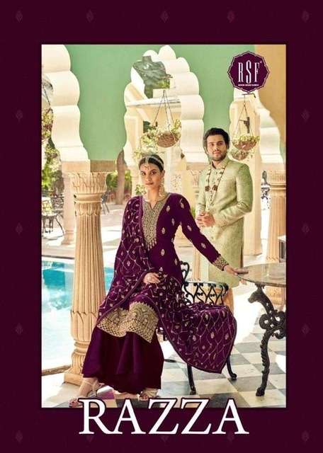 Rsf razza pure faux georgette with heavy embroidery work dress material collection surat 
