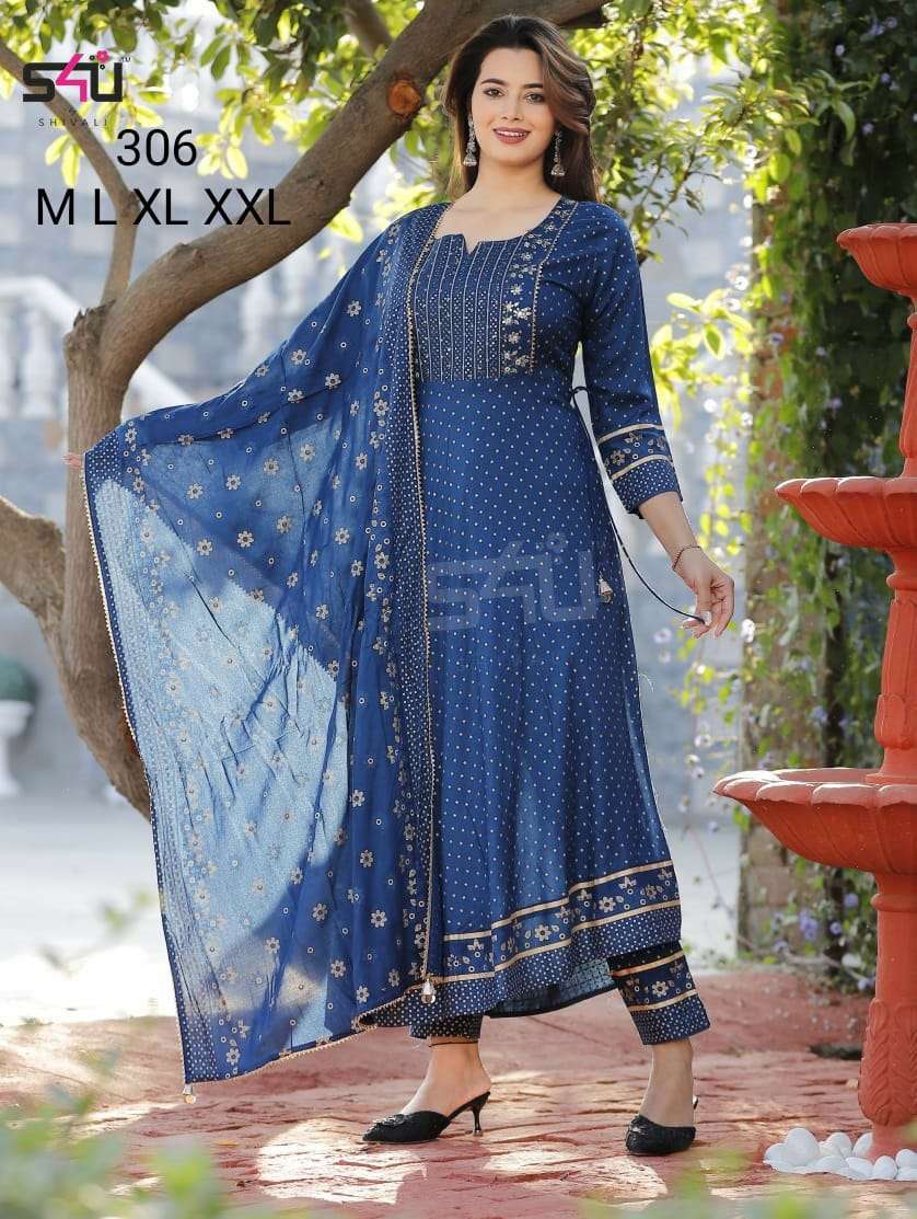 S4U Shivali 306 Designer Fancy Fabric with Work Readymade Party Wear Collection at Wholesale Rate