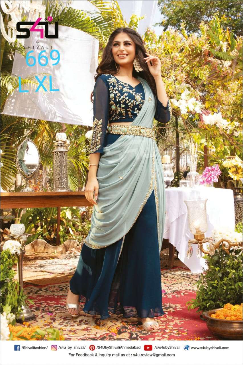S4U Shivali 669 Designer Fancy Fabric with Work Readymade Party Wear Collection at Wholesale Rate