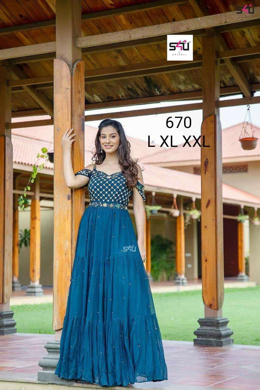 S4U Shivali 670 Designer Fancy Fabric with Work Readymade Party Wear Collection at Wholesale Rate