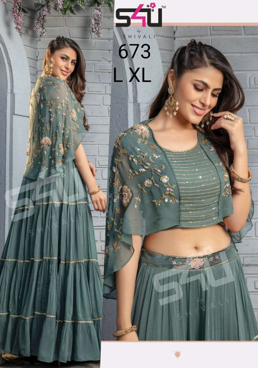 S4U Shivali 673 Designer Fancy Fabric with Work Readymade Party Wear Collection at Wholesale Rate