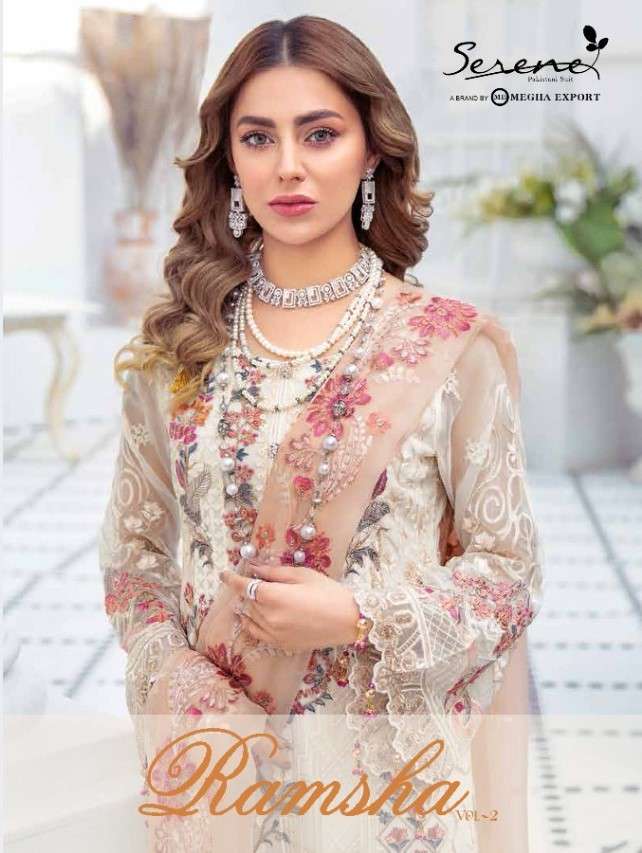 Serene Ramsha Vol 2 Faux Georgette With Embroidery Work Pakistani Dress Material at Wholesale Rate