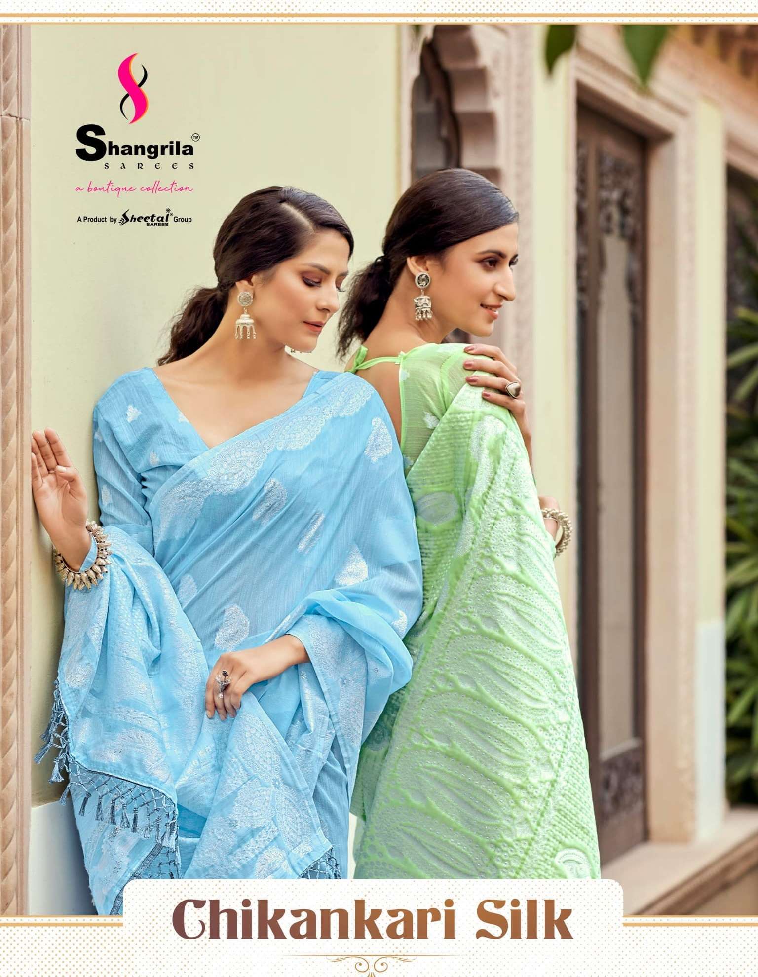 Shangrila Designer Chikankari Silk Designer Linen with Thread Weaving Chikankari Work Sarees at Wholesale Rate