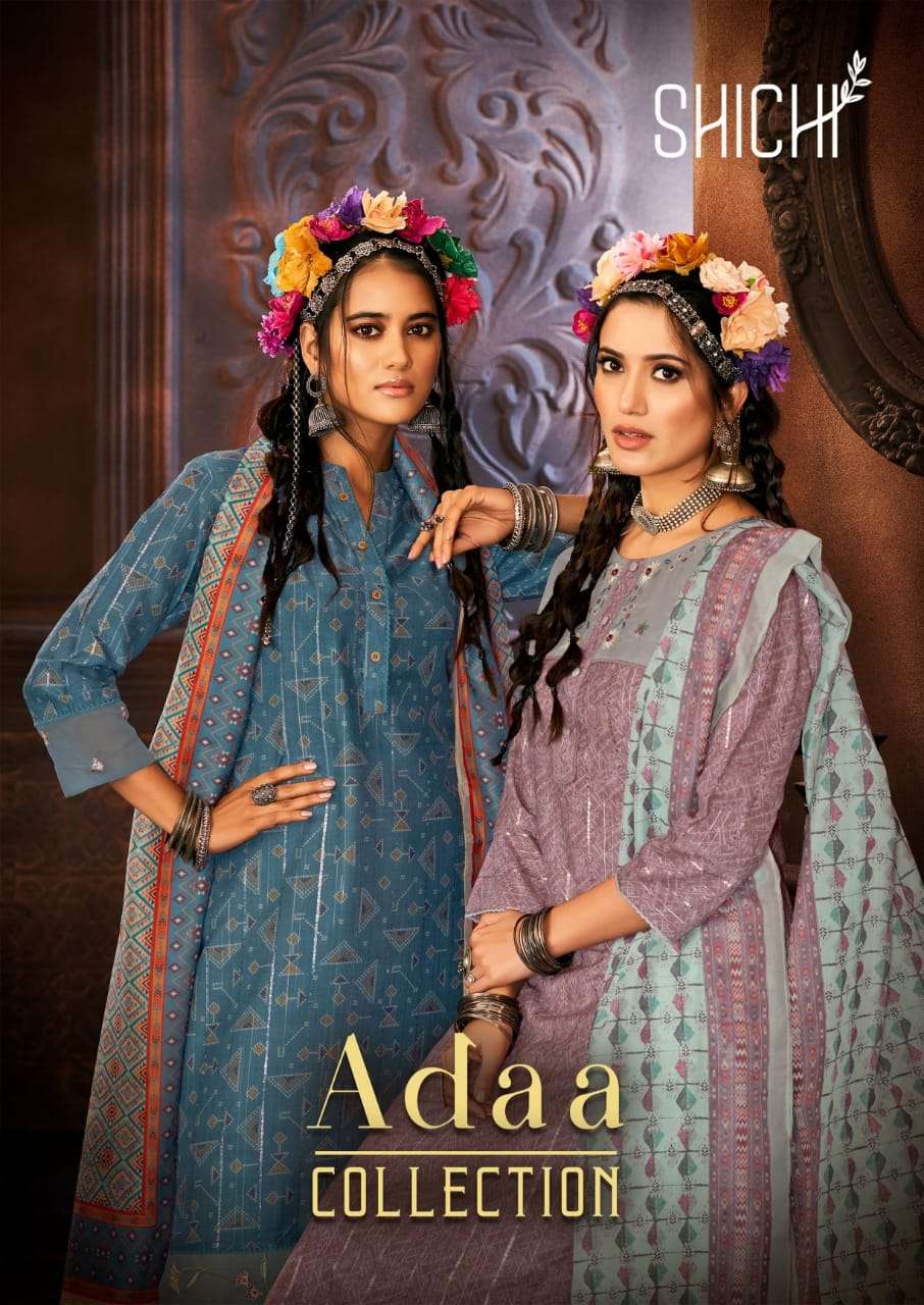 Shichi Adaa Collection Polyester Lurex with print and Work Readymade Suits at Wholesale Rate