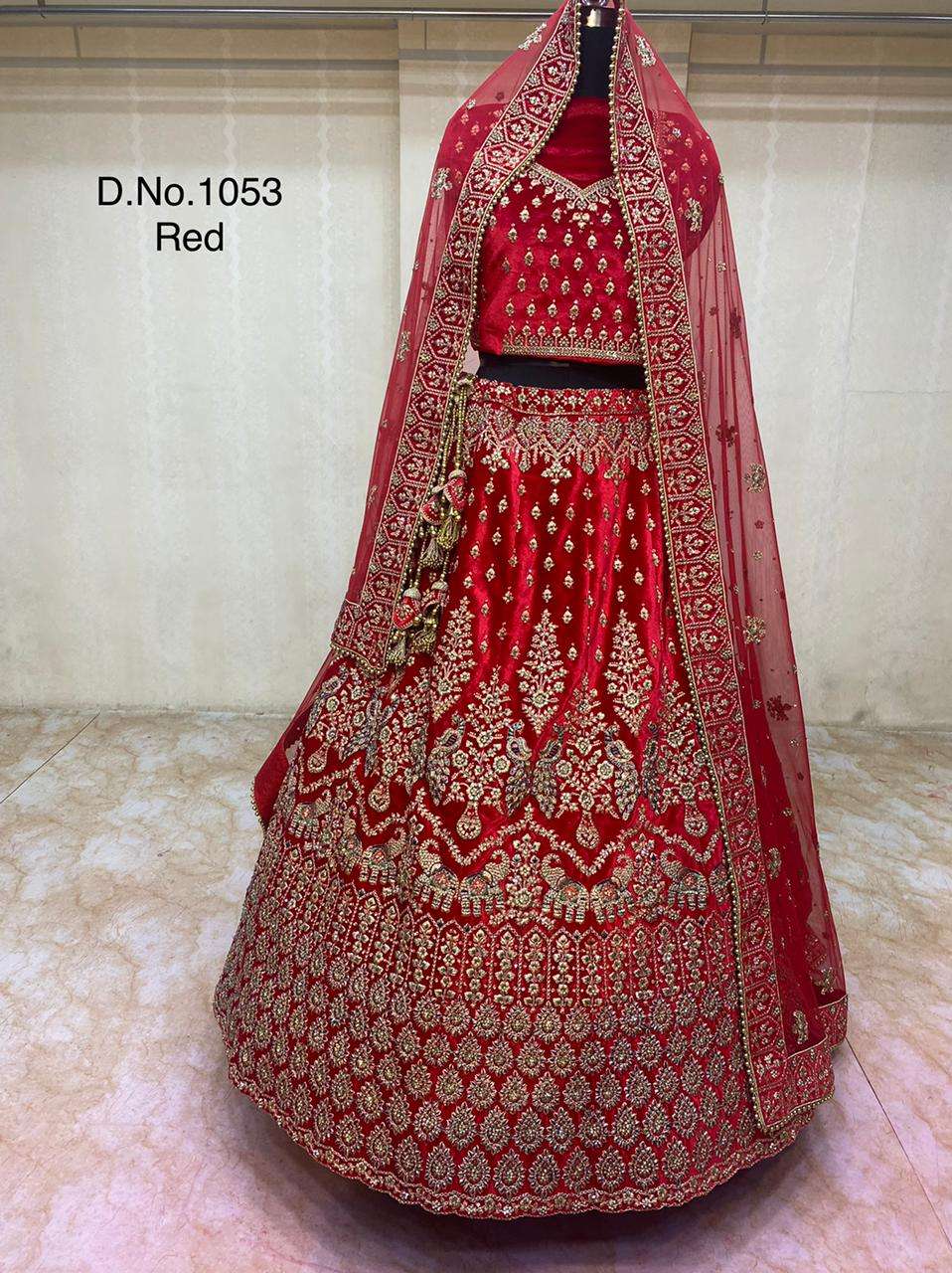 Velvet with designer wedding wear lehenga choli collection 1053