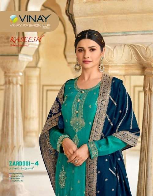 Vinay fashion kaseesh zardosi vol 4 pure dola jacquard dress material at wholesale Rate 