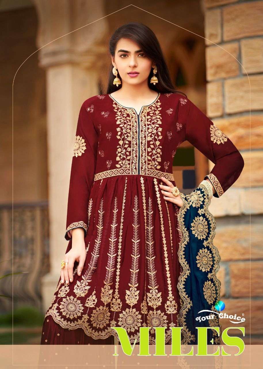 Your choice miles chinon with embroidery work readymade suits at wholesale Rate 