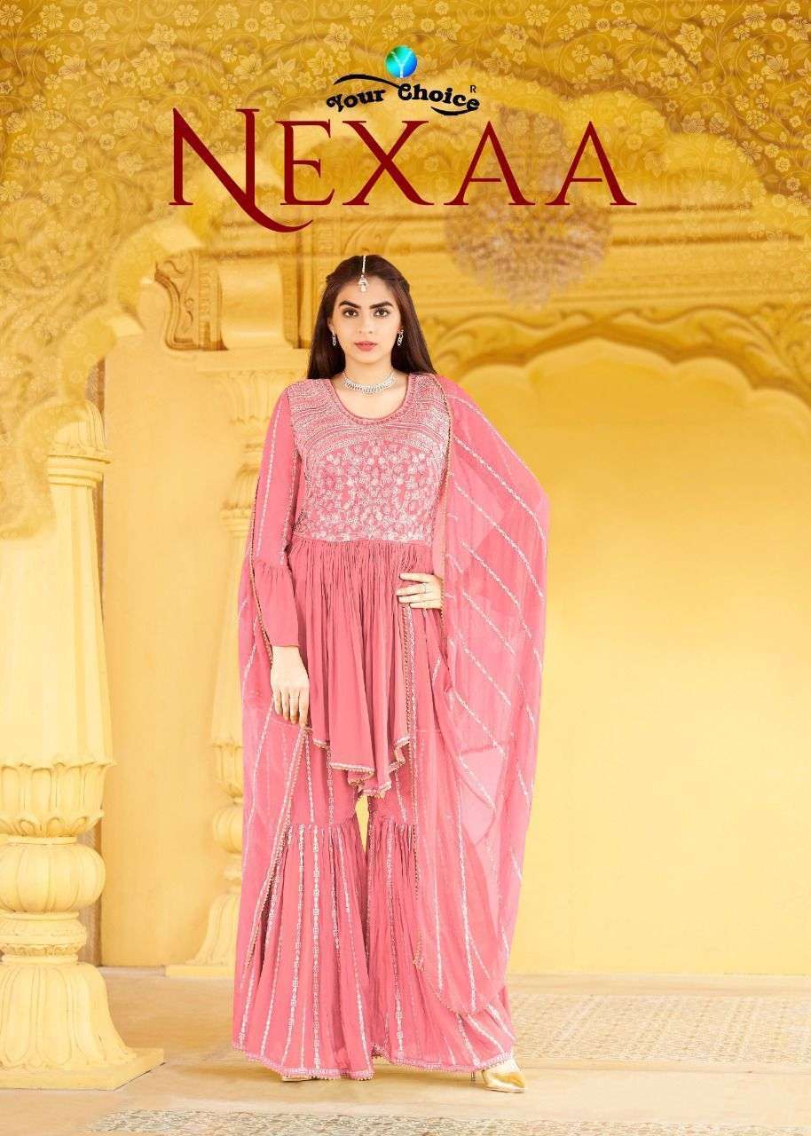 Your choice nexaa chinon with heavy embroidery work dress material at wholesale Rate 