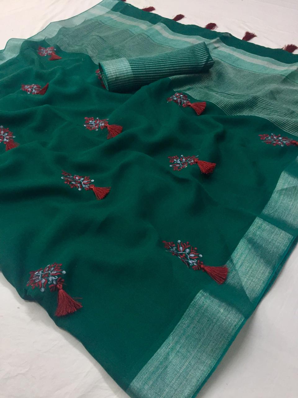Tassals Linen Designer Party Wear Linen Silk Sarees Collection At ...