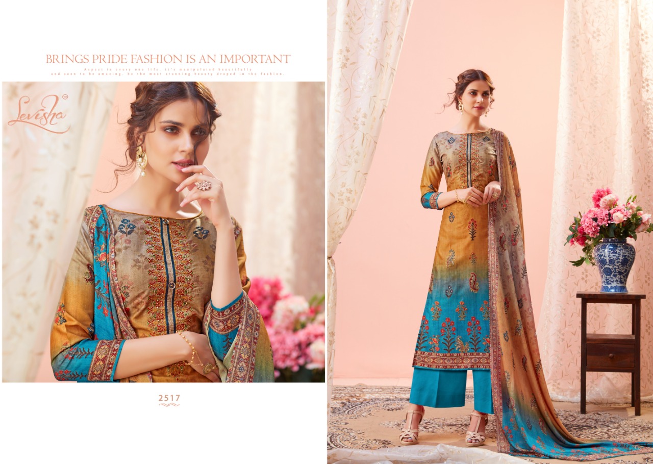 Levisha Ziva Digital Printed Tussar Silk With Embroidery Work Dress ...