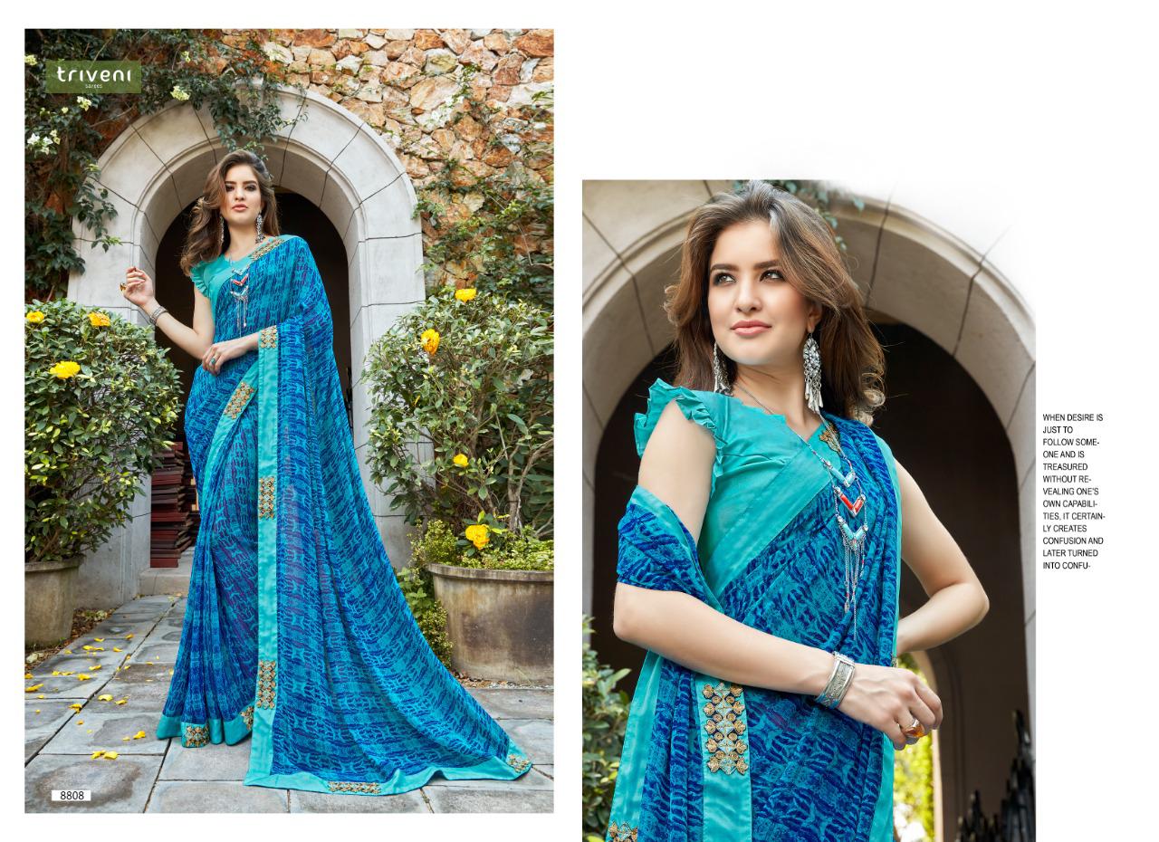 Triveni Sarah Printed Fancy Fabric Sarees Collection At Wholesale Rate