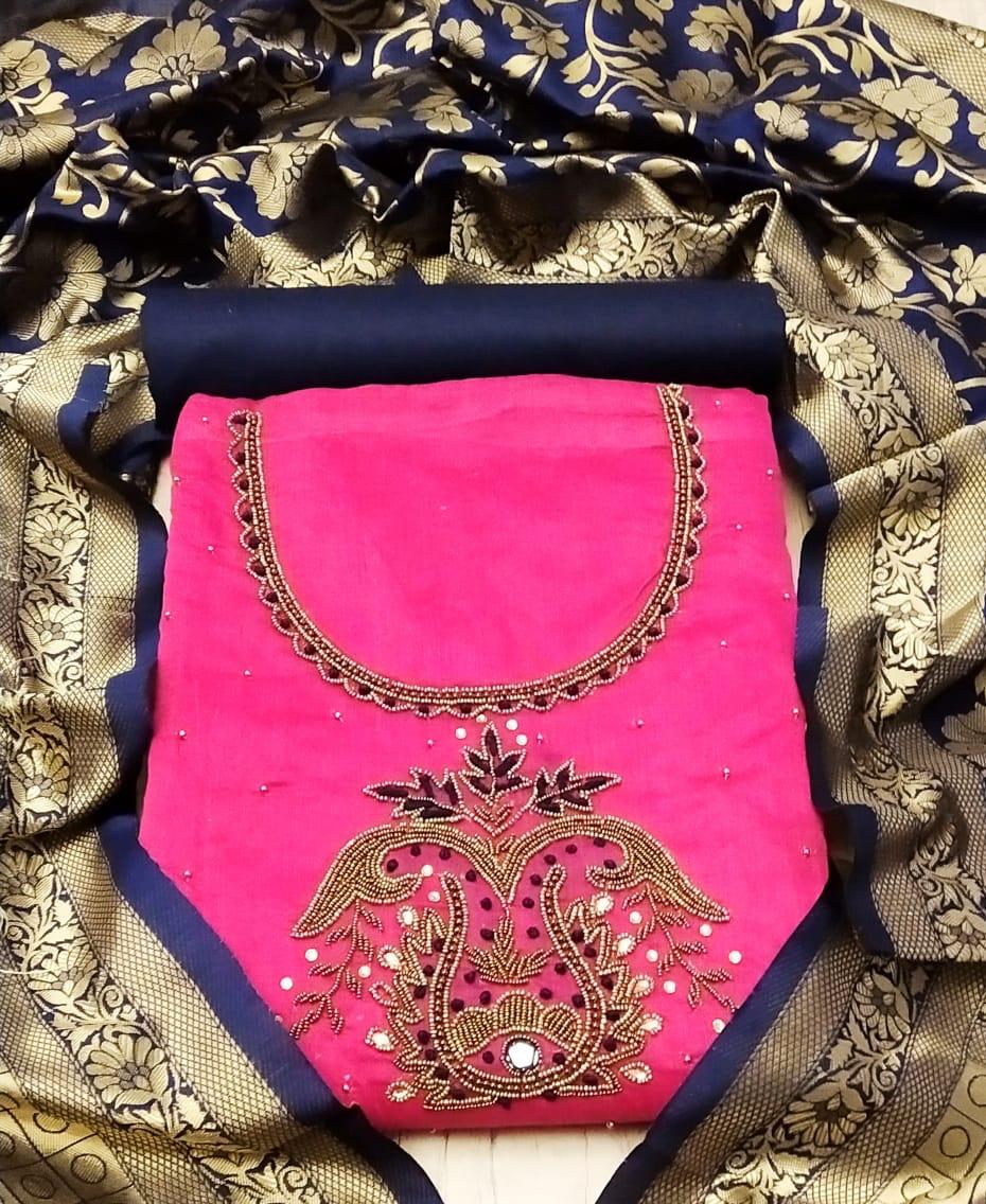 Non Catalog Modal Chanderi Silk With Khatali Hand Work Dress Material ...