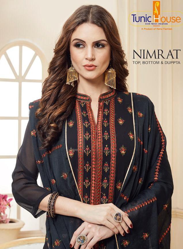 Tunic House Nimrat Faux Georgette With Work Readymade Dress Material ...